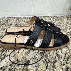 NWT Liz Claiborne Women’s 7 Black Caged Strappy Casual Chic Modern Sandals